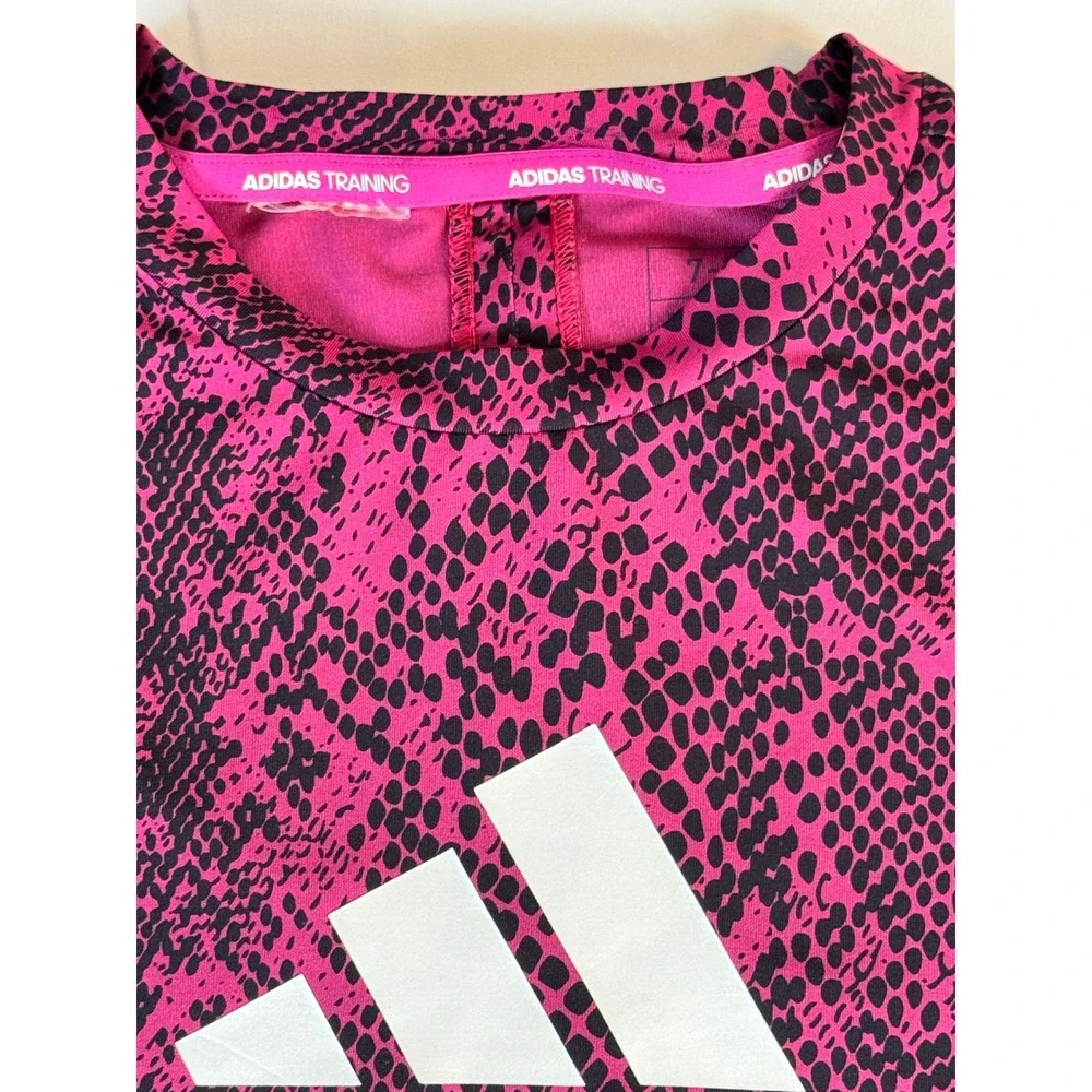 Adidas G TI AOP Tee Girls Size 7-8Y Pink Snakeskin Excellent Slim Fit